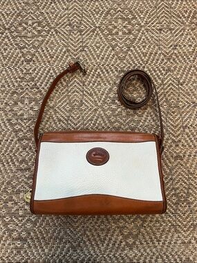 Dooney & Bourke White Pebbled Leather Crossbody with Saddle Brown Trim